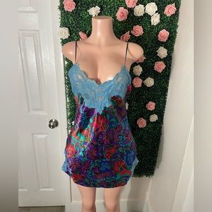 Vintage gold label Victoria secret floral slip on satin dress